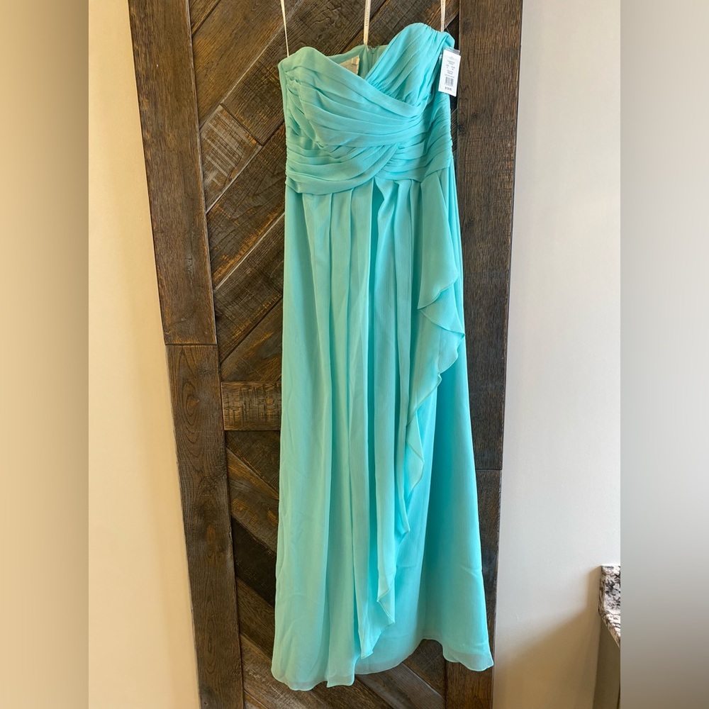 David's Bridal Aqua Strapless Bridesmaid Dress